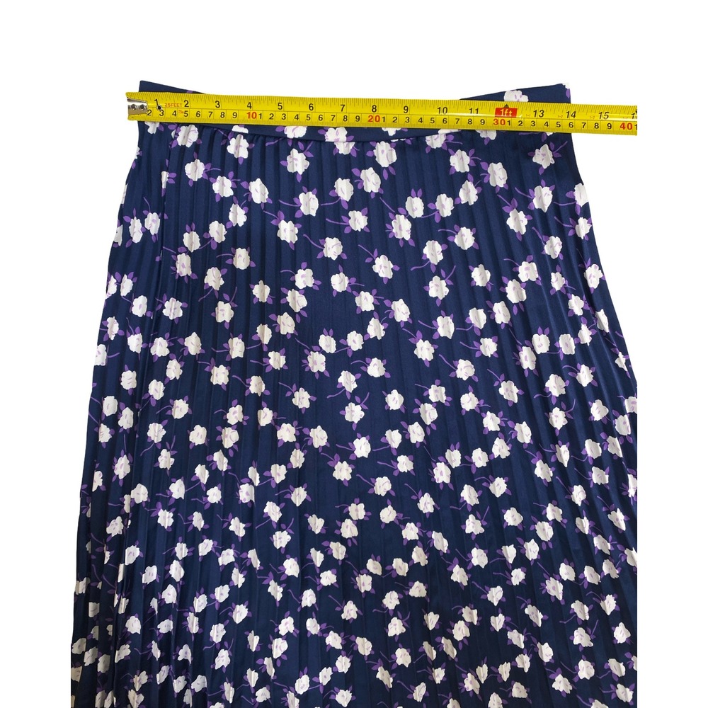 J.Crew Navy Blue Floral Pleated Midi Skirt Petite 4P Purple White Flowers A-Line - Picture 9 of 10